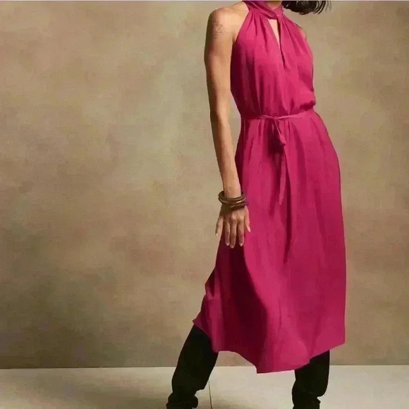 Twist-Neck Satin Midi Dress - Picture 5 of 13